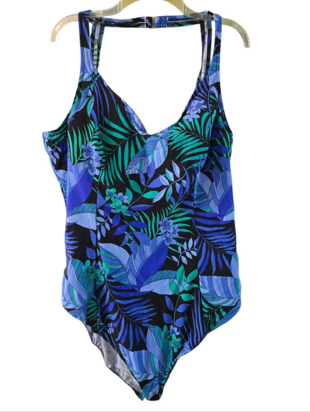 Womens Plus Size Blue Tropical Print One-Piece Swimsuit. NWOT. Size 32W.